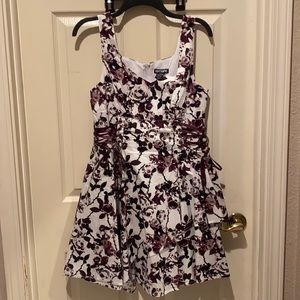 Asymmetric hem rose print swing dress